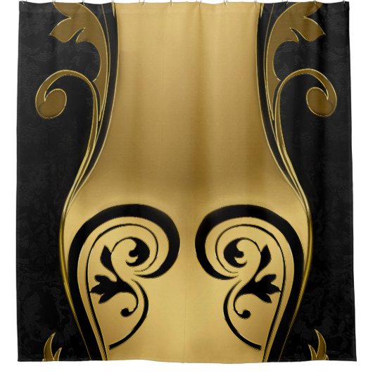 Abstrakt mit Goldakzenten auf Schwarz und Weiß Duschvorhang (Vorderseite)