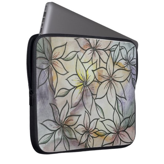 Abstrakt mit schwarzem Blütendesign Laptopschutzhülle (Vorne Rechts)