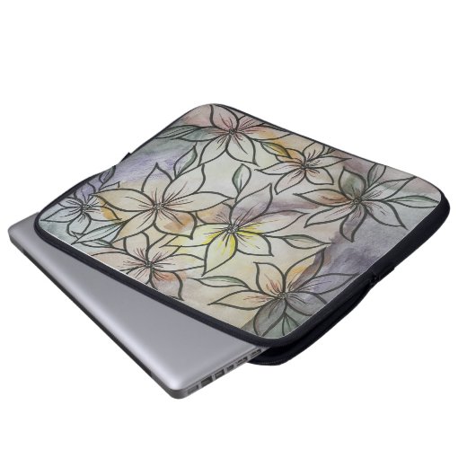 Abstrakt mit schwarzem Blütendesign Laptopschutzhülle (Vorne Knopf)