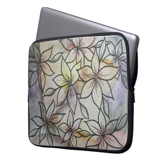 Abstrakt mit schwarzem Blütendesign Laptopschutzhülle (Vorderseite Links)