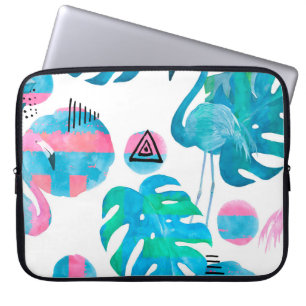 Abstrakt mit Wasserfarbe Flamingo und zufälligen E Laptopschutzhülle