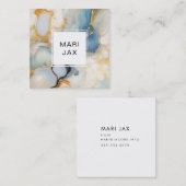 Abstrakt mit Weiß, Gold und Blau Quadratische Visitenkarte (Vorne/Hinten)