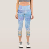 Abstrakt Mixed Media Blue Türkis Yellow Capri Leggings (Vorderseite)