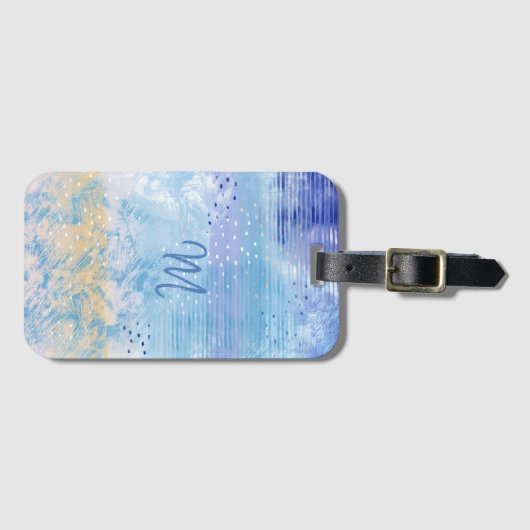 Abstrakt Mixed Media Blue Türkis Yellow Gepäckanhänger (Vorderseite (Horizontal))