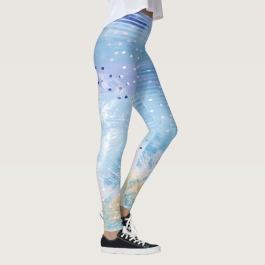 Abstrakt Mixed Media Blue Türkis Yellow Leggings (Rechts)