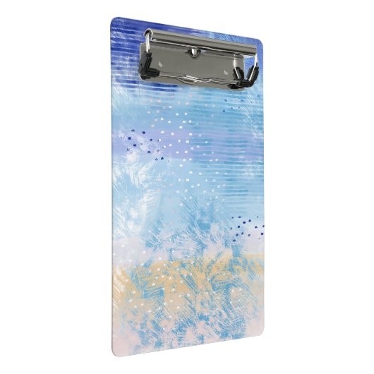 Abstrakt Mixed Media Blue Türkis Yellow Mini Klemmbrett (Schrägansicht)