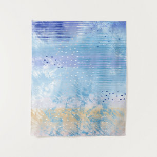 Abstrakt Mixed Media Blue Türkis Yellow Wandteppich