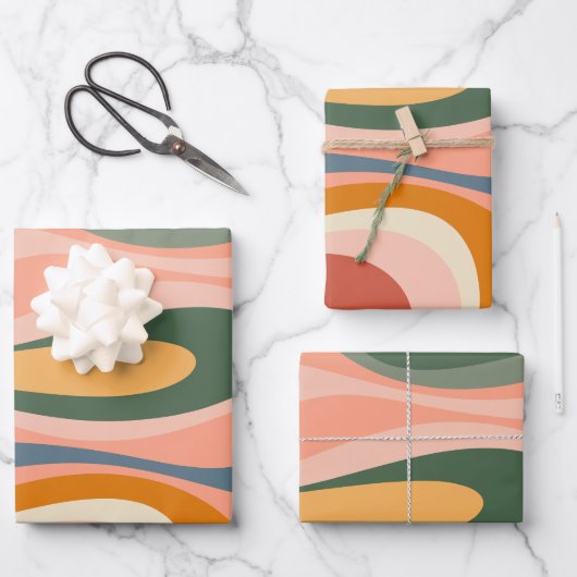 Abstrakt Mod Thang Multicolor Retro Moderner Swirl Geschenkpapier Set (Vorderseite)