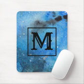 Abstrakt Modern Art Monogram Blue Black Mousepad (Mit Mouse)