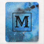Abstrakt Modern Art Monogram Blue Black Mousepad (Vorne)