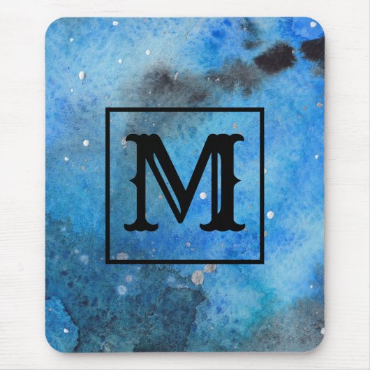 Abstrakt Modern Art Monogram Blue Black Mousepad (Vorne)