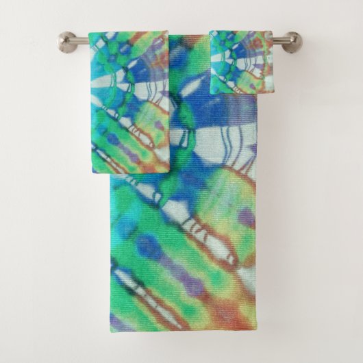 Abstrakt Modern Beach Aquamarin Brown Batik Gefärb Badhandtuch Set (Insitu)