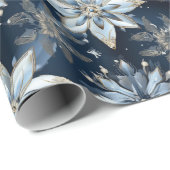 Abstrakt Modern Blue Jeweled Poinsettias Geschenkpapier (Rolleneckpunkt)