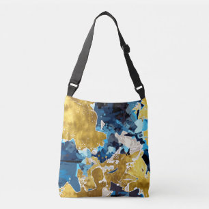 Abstrakt, modern, Collage, Gold, Marineblau Tragetaschen Mit Langen Trägern