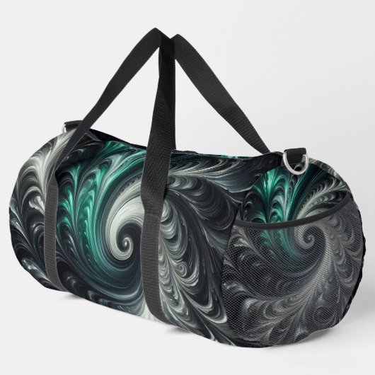 Abstrakt-modern, grün, silber und schwarz schwirbe duffle bag (Rechte Ecke)