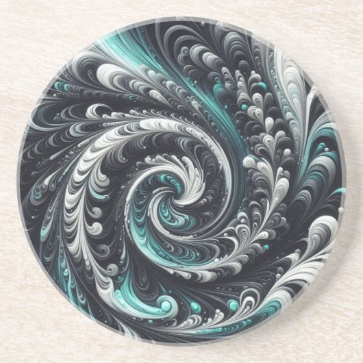 Abstrakt-modern, grün, silber und schwarz schwirbe getränkeuntersetzer (Vorne)