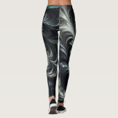Abstrakt-modern, grün, silber und schwarz schwirbe leggings (Rückseite)