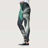 Abstrakt-modern, grün, silber und schwarz schwirbe leggings (Links)