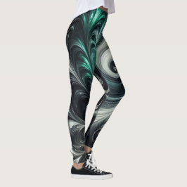 Abstrakt-modern, grün, silber und schwarz schwirbe leggings