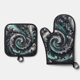 Abstrakt-modern, grün, silber und schwarz schwirbe ofenhandschuh & Topflappen-Set
