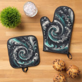 Abstrakt-modern, grün, silber und schwarz schwirbe ofenhandschuh & Topflappen-Set (Oben Unten)