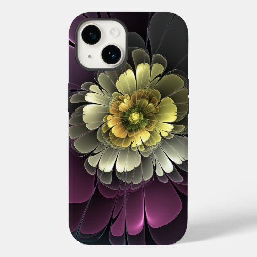 Abstrakt Modern Purpur Khaki Gray Fraktal Blume Case-Mate iPhone Hülle (Rückseite)