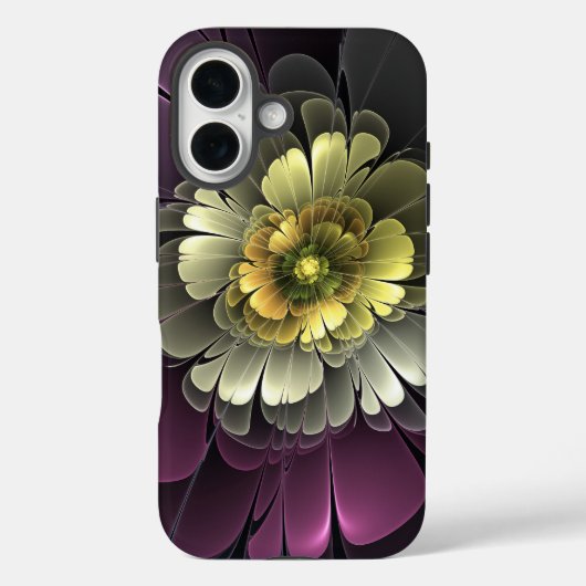 Abstrakt Modern Purpur Khaki Gray Fraktal Blume Case-Mate iPhone Hülle (Rückseite)