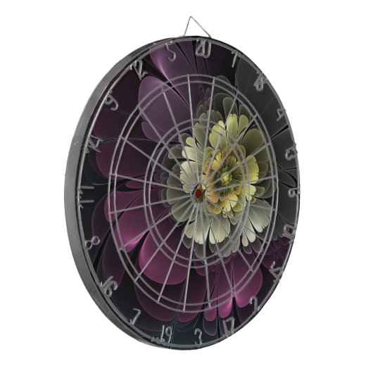Abstrakt Modern Purpur Khaki Gray Fraktal Blume Dartscheibe (Vorderseite Links)
