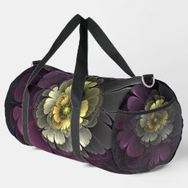 Abstrakt Modern Purpur Khaki Gray Fraktal Blume Duffle Bag