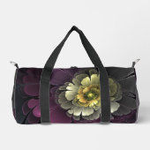 Abstrakt Modern Purpur Khaki Gray Fraktal Blume Duffle Bag (Vorderseite)