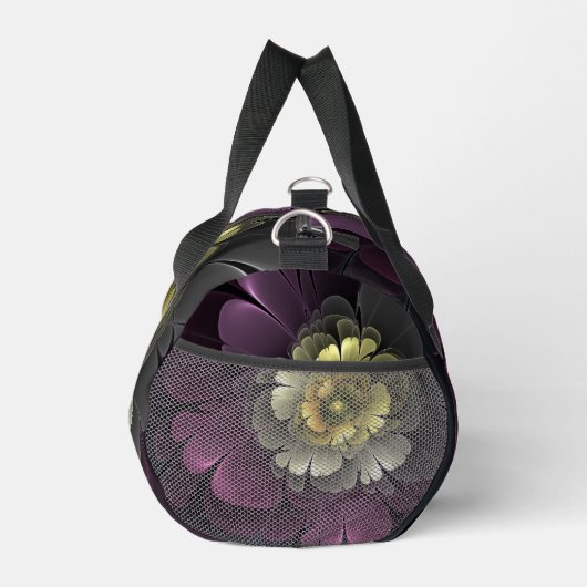 Abstrakt Modern Purpur Khaki Gray Fraktal Blume Duffle Bag (Rechts)