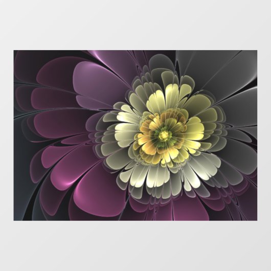 Abstrakt Modern Purpur Khaki Gray Fraktal Blume Fensteraufkleber (Blatt)