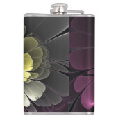 Abstrakt Modern Purpur Khaki Gray Fraktal Blume Flachmann (Rückseite)