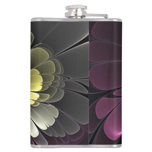 Abstrakt Modern Purpur Khaki Gray Fraktal Blume Flachmann (Rückseite)