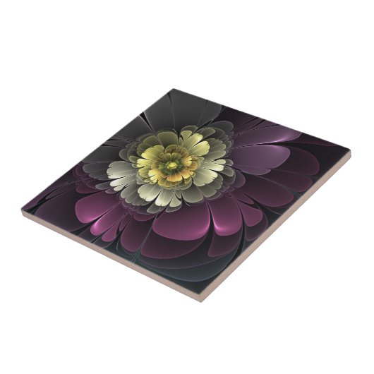 Abstrakt Modern Purpur Khaki Gray Fraktal Blume Fliese (Seite)