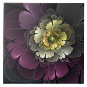 Abstrakt Modern Purpur Khaki Gray Fraktal Blume Fliese