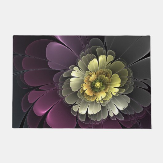 Abstrakt Modern Purpur Khaki Gray Fraktal Blume Fußmatte (Vorderseite)