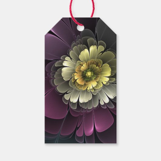 Abstrakt Modern Purpur Khaki Gray Fraktal Blume Geschenkanhänger (Vorderseite)