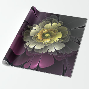 Abstrakt Modern Purpur Khaki Gray Fraktal Blume Geschenkpapier