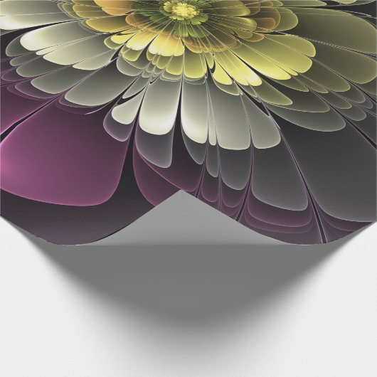 Abstrakt Modern Purpur Khaki Gray Fraktal Blume Geschenkpapier (Ecke)