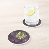 Abstrakt Modern Purpur Khaki Gray Fraktal Blume Getränkeuntersetzer (Seite)