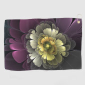 Abstrakt Modern Purpur Khaki Gray Fraktal Blume Golfhandtuch (Horizontal)