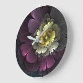 Abstrakt Modern Purpur Khaki Gray Fraktal Blume Große Wanduhr (Winkel)
