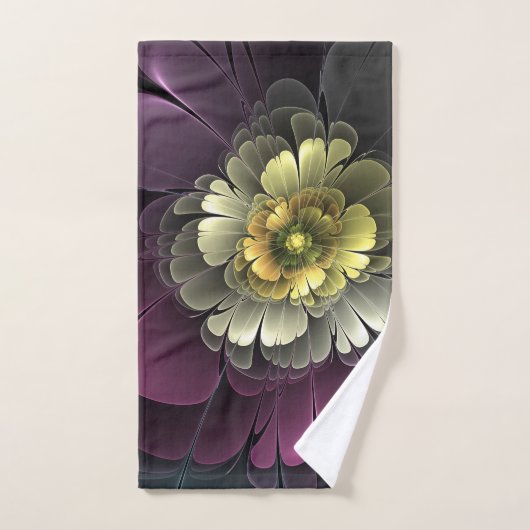 Abstrakt Modern Purpur Khaki Gray Fraktal Blume Handtuch (Handtuch)