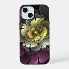 Abstrakt Modern Purpur Khaki Gray Fraktal Blume iPhone 15 Hülle