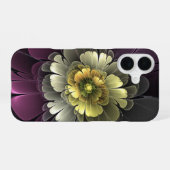 Abstrakt Modern Purpur Khaki Gray Fraktal Blume iPhone 16 Hülle (Rückseite (Horizontal))
