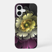 Abstrakt Modern Purpur Khaki Gray Fraktal Blume iPhone 16 Hülle (Rückseite)