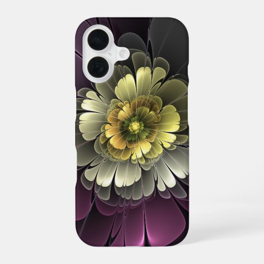 Abstrakt Modern Purpur Khaki Gray Fraktal Blume iPhone 16 Hülle (Rückseite)
