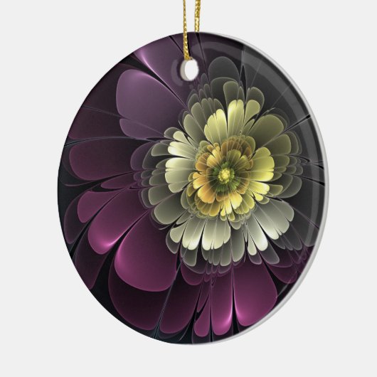 Abstrakt Modern Purpur Khaki Gray Fraktal Blume Keramik Ornament (Links)