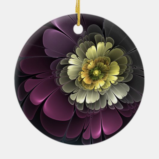 Abstrakt Modern Purpur Khaki Gray Fraktal Blume Keramik Ornament (Hinten)